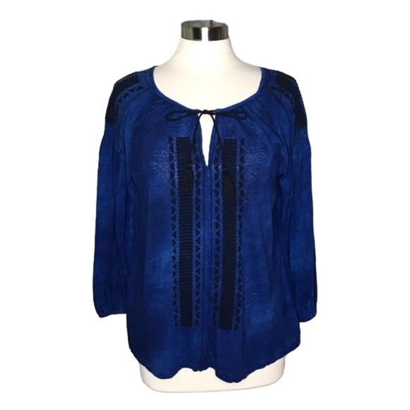 Lucky Brand L embroidered blue top - Picture 1 of 7